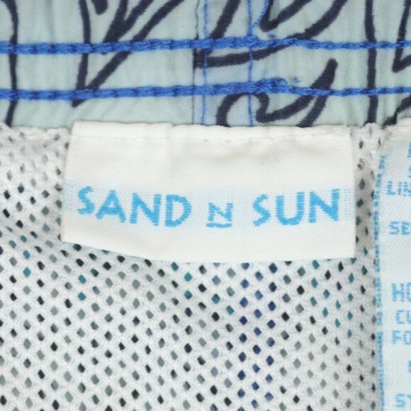 Sand And Sun Men's Extra Large Blue Ombre Palm Leaf Pull On Swim Trunks - Picture 10 of 12